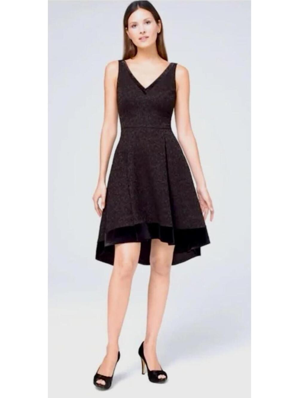 NWT WHBM Stunning Black Brocade Fit/Flare Dress w Velvet 4